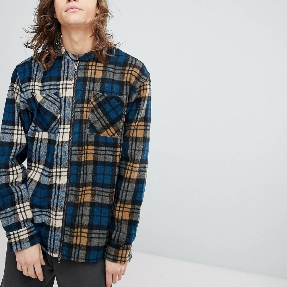 Fairplay Zip Through Shirt With Contrast Check Small